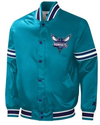 Charlotte Hornets Slider Teal Varsity Satin Jacket - Modajacket