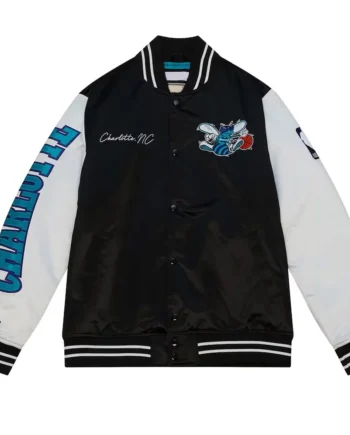 Black/White Team Origins Charlotte Hornets Satin Jacket - Modajacket