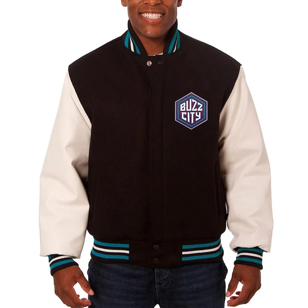 Charlotte Hornets Black and White Varsity Jacket 1 Charlotte Hornets Black and White Varsity Jacket - Modajacket