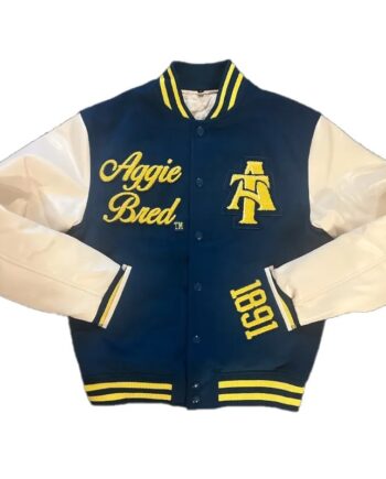 North Carolina A&T Chenille Navy and Off White Varsity Jacket - Modajacket