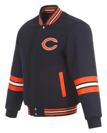Chicago Bears Striped Navy Varsity Wool Jacket - Modajacket