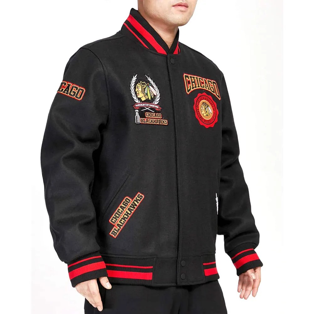 Chicago Blackhawks Black Crest Varsity Wool Jacket 3 Chicago Blackhawks Black Crest Varsity Wool Jacket