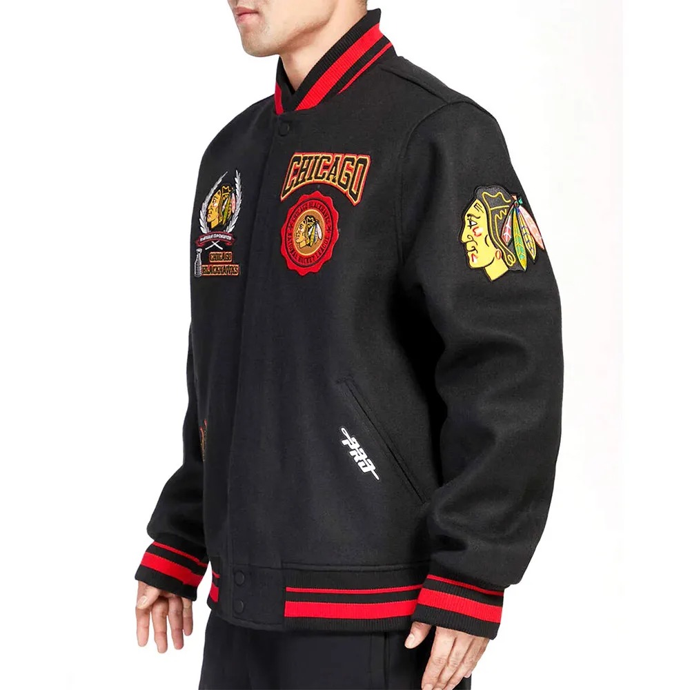 Chicago Blackhawks Black Crest Varsity Wool Jacket 4 Chicago Blackhawks Black Crest Varsity Wool Jacket