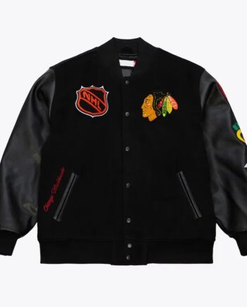 Chicago Blackhawks Black Out Team Logo Varsity Jacket - Modajacket