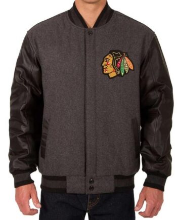 Varsity Chicago Blackhawks Wool/Leather Charcoal Jacket - Modajacket