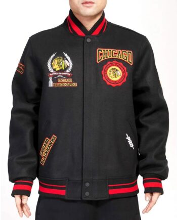 Chicago Blackhawks Black Crest Varsity Wool Jacket - Modajacket