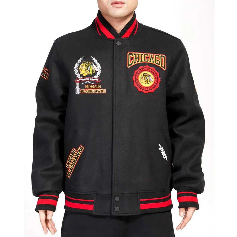 Chicago Blackhawks Black Crest Varsity Wool Jacket 1 Chicago Blackhawks Black Crest Varsity Wool Jacket - Modajacket