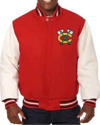 Varsity Chicago Blackhawks Red and White Two Tone Jacket - Modajacket