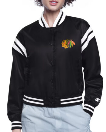 Chicago Blackhawks Printed Logo Varsity Satin Jacket - Modajacket