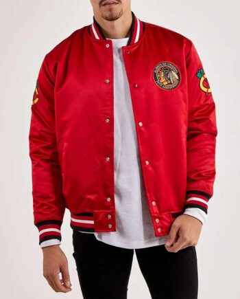 Chicago Blackhawks Throwback Red Varsity Satin Jacket - Modajacket