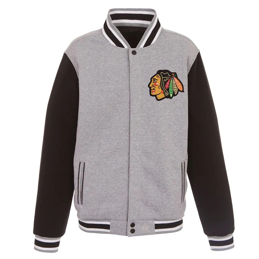 Chicago Blackhawks Gray and Black Varsity Wool Jacket 1 Chicago Blackhawks Gray and Black Varsity Wool Jacket - Modajacket