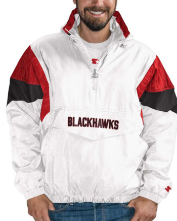 Chicago Blackhawks White Half-Zip Pullover Jacket - Modajacket