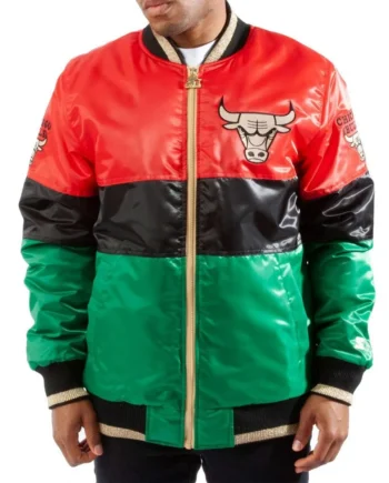 75th Anniversary Chicago Bulls Color Block Satin Jacket - Modajacket
