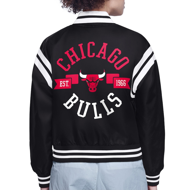Chicago Bulls Printed Logo Varsity Satin Jacket 3 Chicago Bulls Printed Logo Varsity Satin Jacket