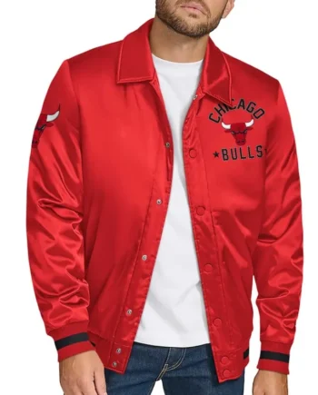Chicago Bulls Stitch Applique Red Satin Jacket - Modajacket