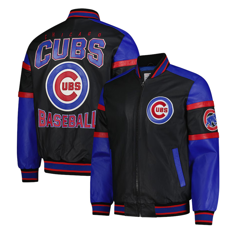 Chicago Cubs Black and Blue Varsity Leather Jacket 3 Chicago Cubs Black and Blue Varsity Leather Jacket