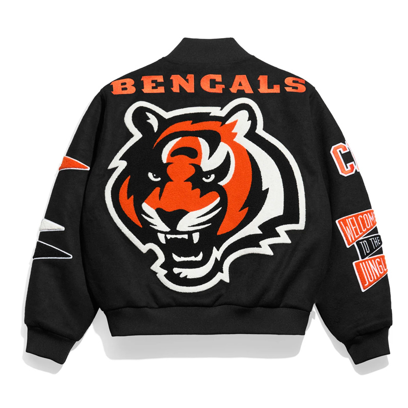 Cincinnati Bengals Pennant Black Varsity Wool Jacket 2 Cincinnati Bengals Pennant Black Varsity Wool Jacket