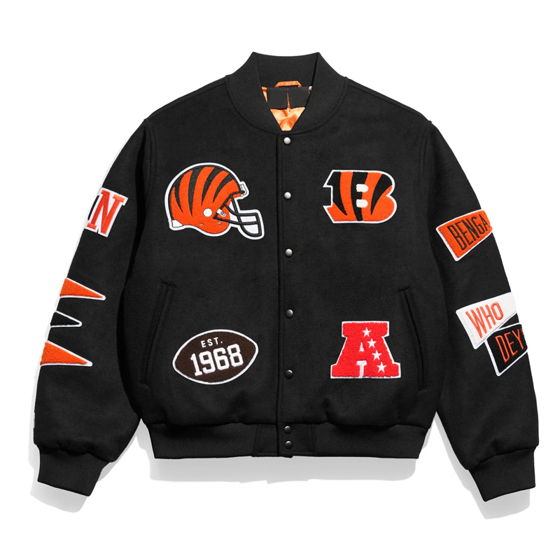 Cincinnati Bengals Pennant Black Varsity Wool Jacket 1 Cincinnati Bengals Pennant Black Varsity Wool Jacket - Modajacket