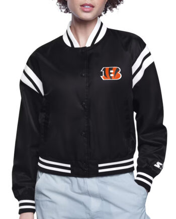 Cincinnati Bengals Printed Logo Varsity Satin Jacket - Modajacket