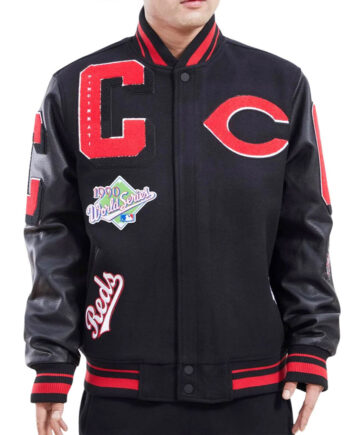 Cincinnati Reds Logo Mash Up Varsity Jacket - Modajacket