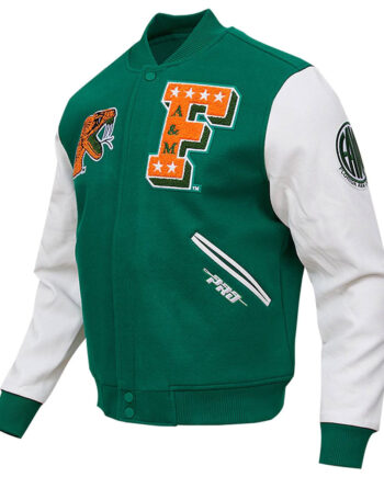 Classic Florida A&M Rattlers Varsity Green and White Jacket - Modajacket