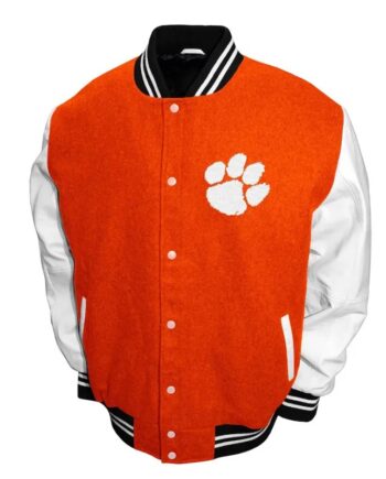 Clemson Tigers Graduate Orange and White Varsity Jacket - Modajacket