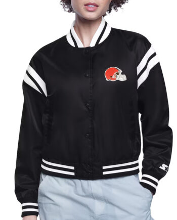 Cleveland Browns Printed Logo Varsity Satin Jacket - Modajacket