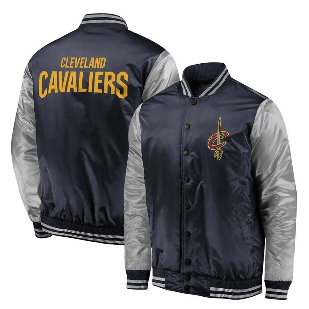 Cleveland Cavaliers Navy and Silver Varsity Satin Jacket 3 Cleveland Cavaliers Navy and Silver Varsity Satin Jacket