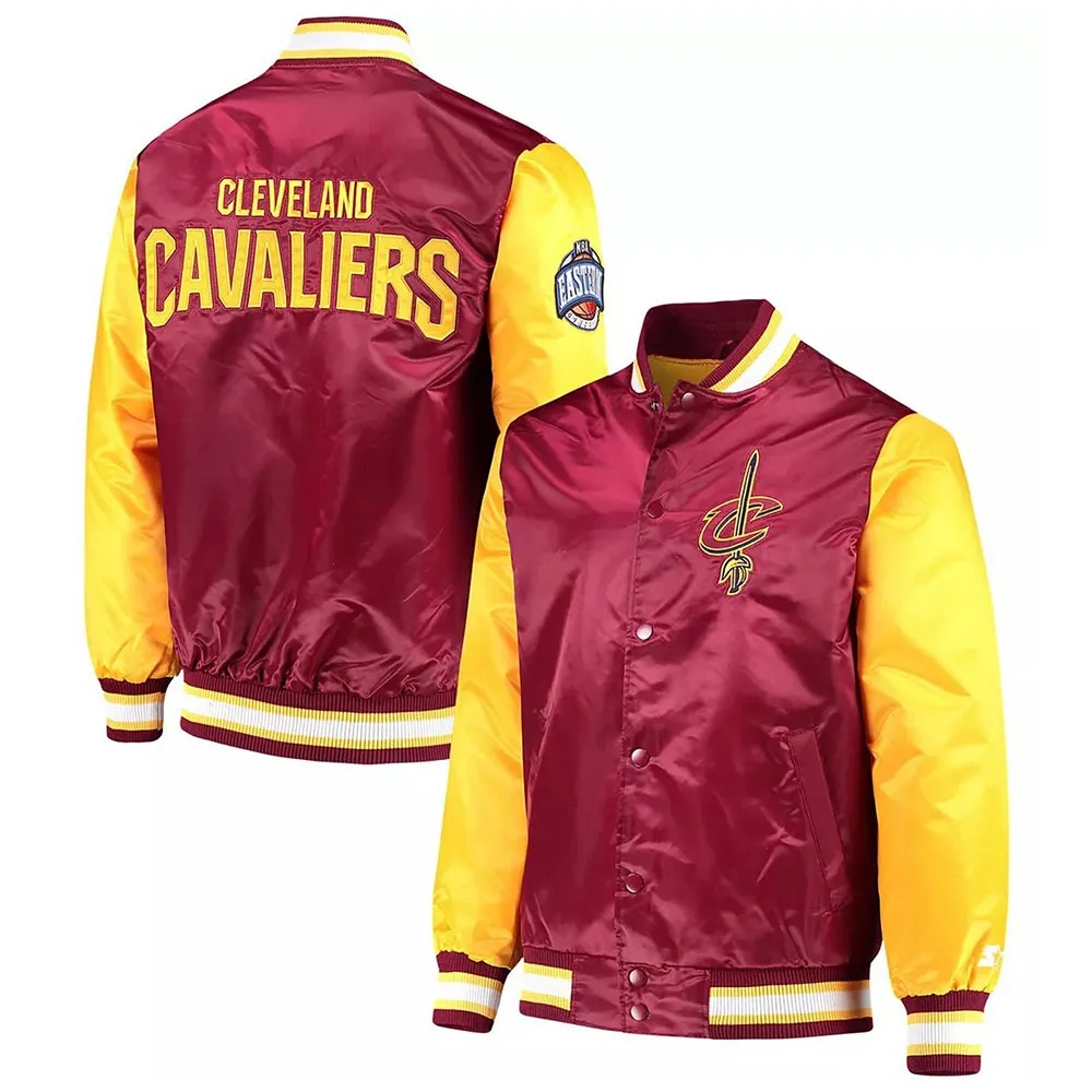 Burgundy Gold Cleveland Cavaliers Varsity Satin Jacket 3 Burgundy Gold Cleveland Cavaliers Varsity Satin Jacket
