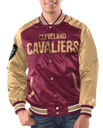 Wine Red/Gold Cleveland Cavaliers Renegade Varsity Satin Jacket - Modajacket