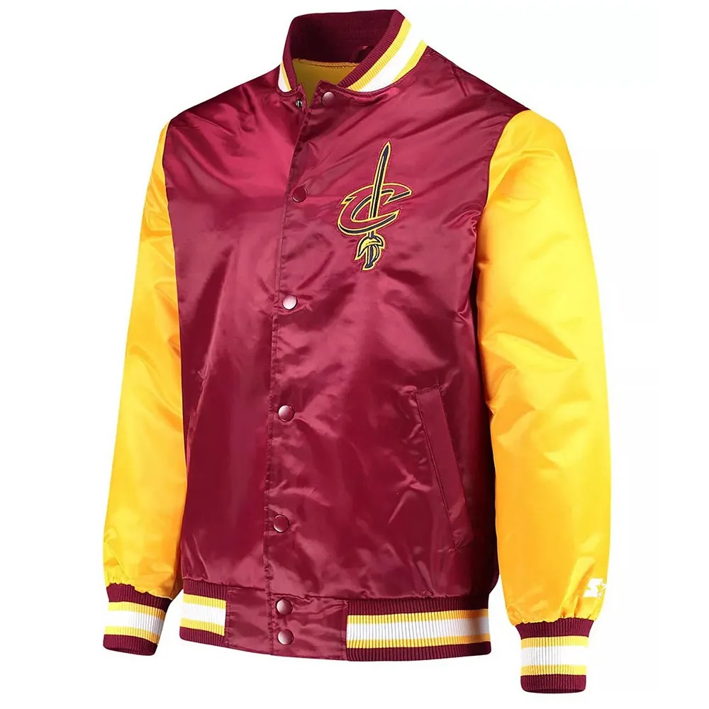 Burgundy Gold Cleveland Cavaliers Varsity Satin Jacket 1 Burgundy Gold Cleveland Cavaliers Varsity Satin Jacket - Modajacket