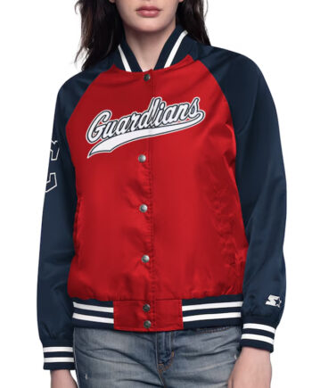 Red/Navy Cleveland Guardians Home Run Varsity Satin Jacket - Modajacket