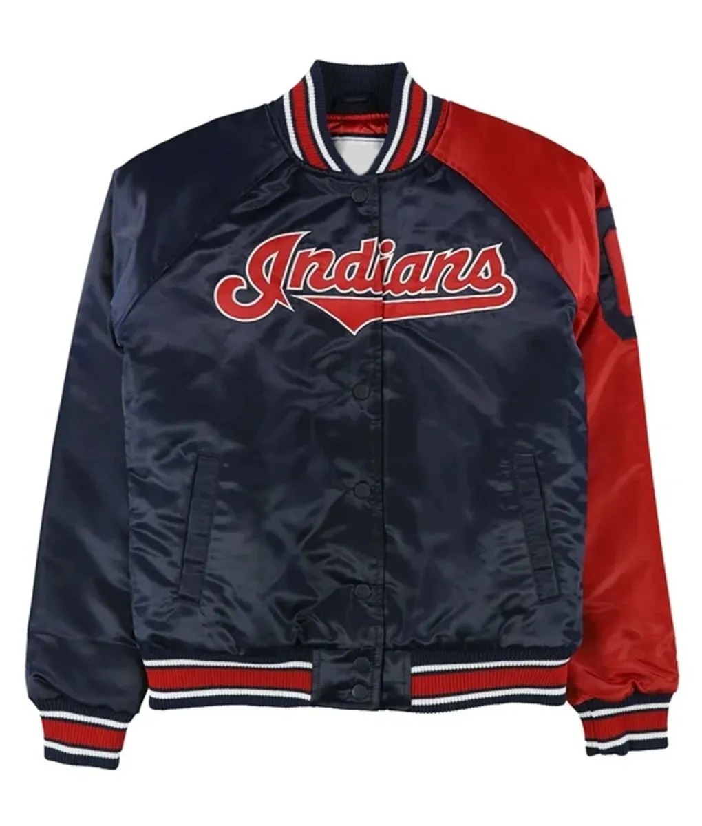 Cleveland Indians Navy and Red Varsity Satin Jacket 1 Cleveland Indians Navy and Red Varsity Satin Jacket - Modajacket