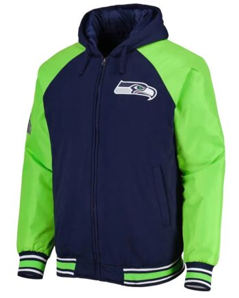 Seattle Seahawks College Defender Navy Hooded Varsity Jacket - Modajacket