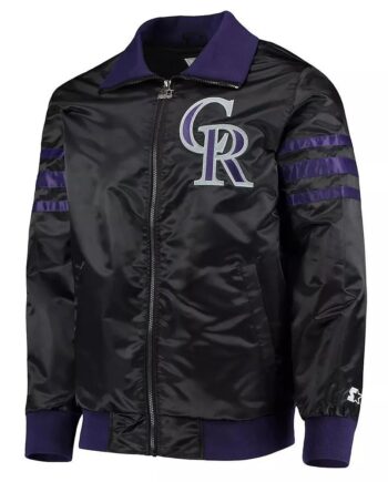 The Captain II Colorado Rockies Black Satin Varsity Jacket - Modajacket