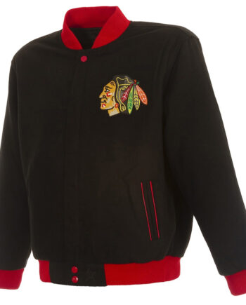 Chicago Blackhawks Commemorative Varsity Black Wool Jacket - Modajacket