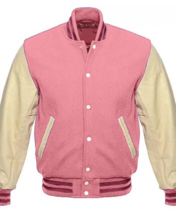 Cream and Pink Varsity Wool/Leather Jacket - Modajacket