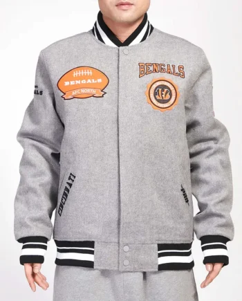 Cincinnati Bengals Crest Emblem Gray Varsity Wool Jacket - Modajacket