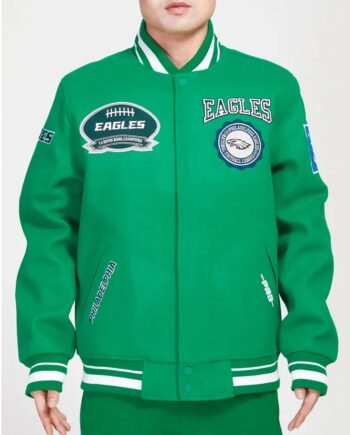 Philadelphia Eagles Crest Emblem Kelly Green Varsity Wool Jacket - Modajacket