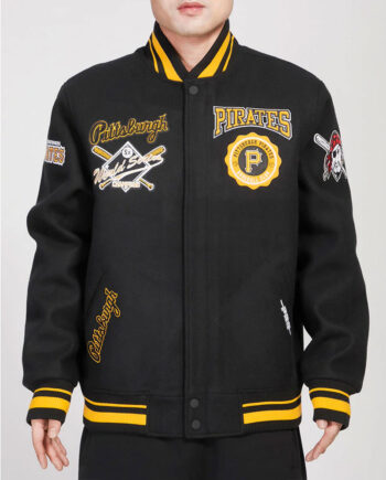 Pittsburgh Pirates Crest Emblem Black Varsity Wool Jacket - Modajacket