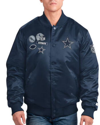 Dallas Cowboys Exclusive Navy Varsity Satin Jacket - Modajacket