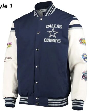 Super Bowl 5x Champions Dallas Cowboys Navy White Varsity Jacket - Modajacket