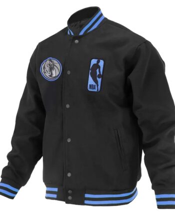 Dallas Mavericks Logoman Shadow Black Varsity Jacket - Modajacket