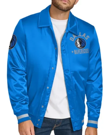 Dallas Mavericks Stitch Applique Blue Satin Jacket - Modajacket