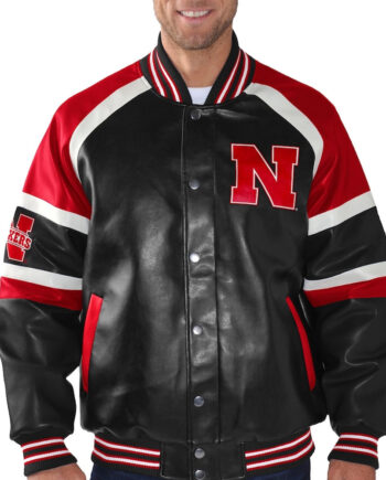 Nebraska Cornhuskers Defense Varsity Leather Jacket - Modajacket
