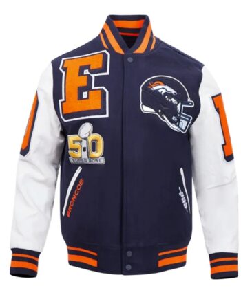 Denver Broncos Mashup Rib Varsity Wool/Leather Varsity Jacket - Modajacket