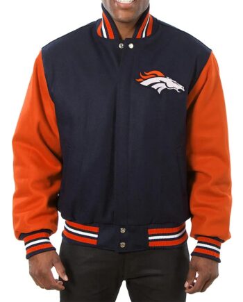 Denver Broncos Blue and Orange Varsity Wool Jacket - Modajacket