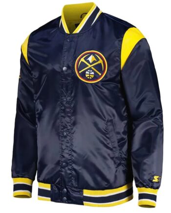 Denver Nuggets Force Play Navy Varsity Satin Jacket - Modajacket