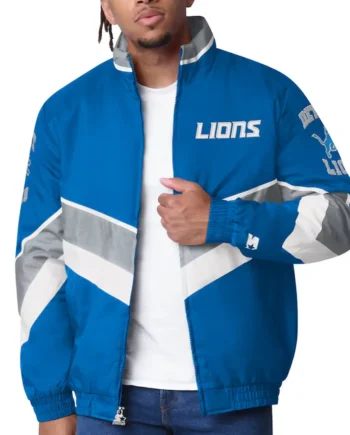 Detroit Lions Captain Royal Varsity Satin Jacket - Modajacket