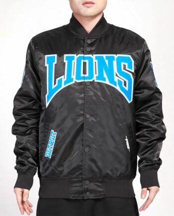 Detroit Lions Crest Emblem Black Satin Jacket - Modajacket